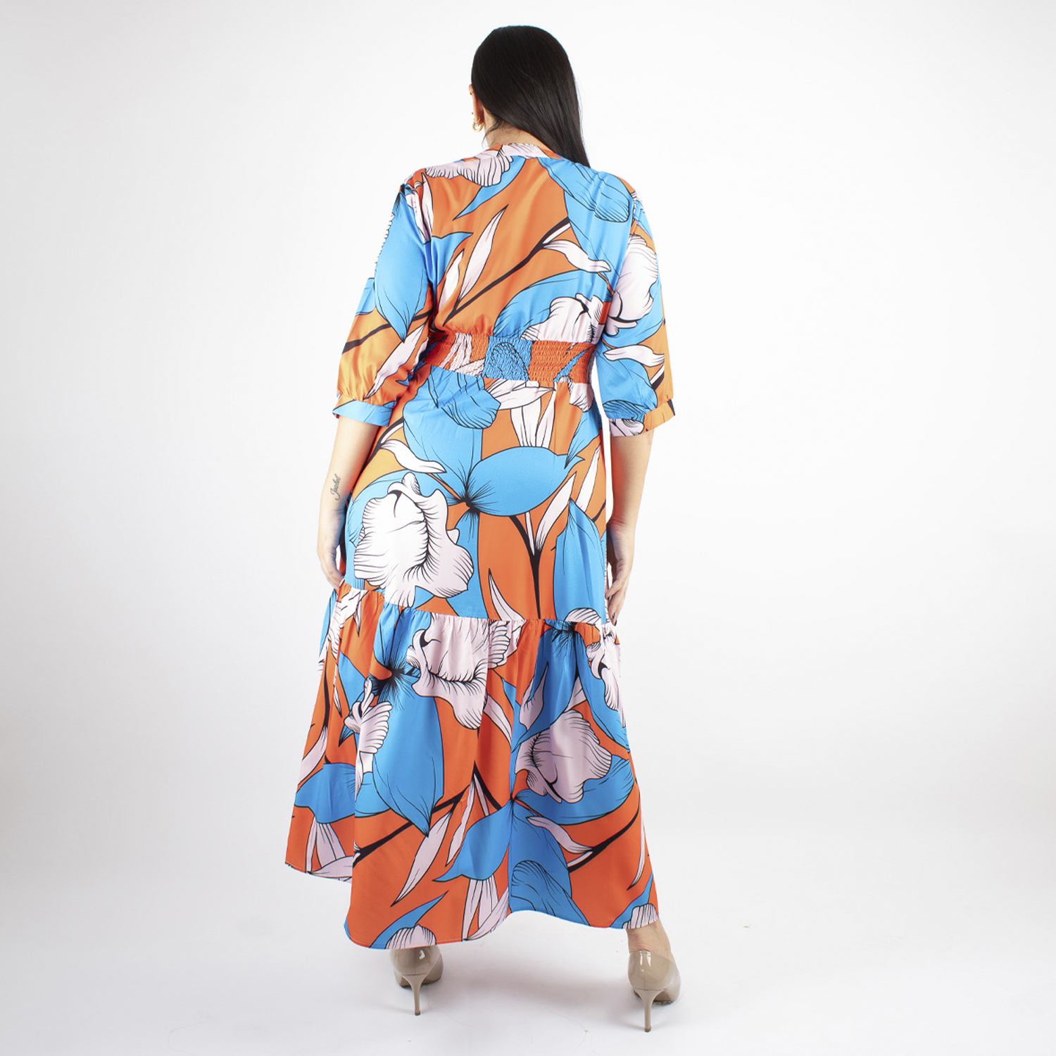 Foto 5 pulgar | Maxi Vestido Print Naranja Con Azul Amad