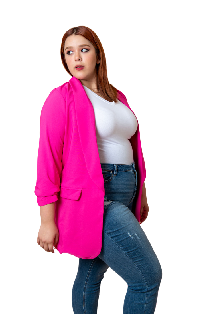 Foto 3 pulgar | Blazer De Vestir María Ferré 2846 Rosa Fiusha Manga 3/4 Para Mujer Tallas Extras