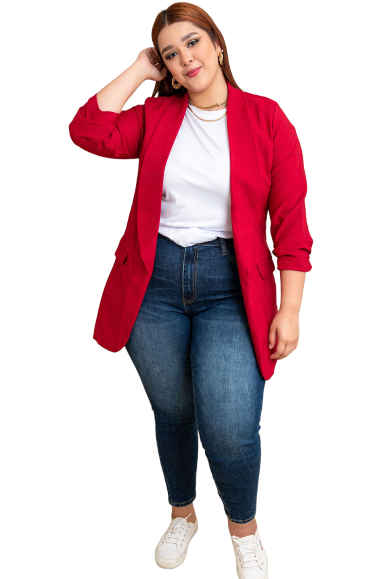 Foto 1 | Blazer De Vestir María Ferré 2846 Rojo Quemado Manga 3/4 Para Mujer Tallas Extras