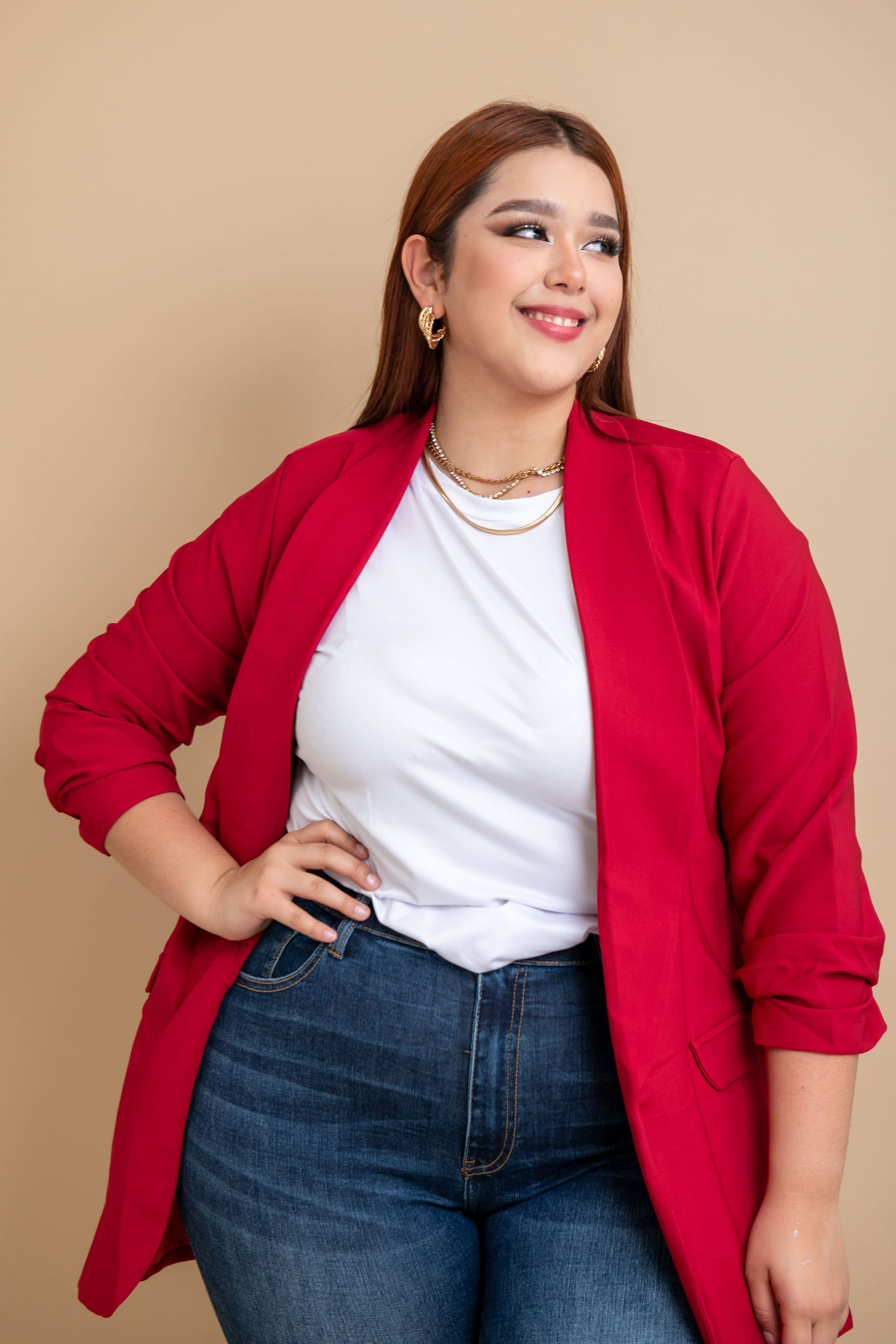 Foto 2 | Blazer De Vestir María Ferré 2846 Rojo Quemado Manga 3/4 Para Mujer Tallas Extras