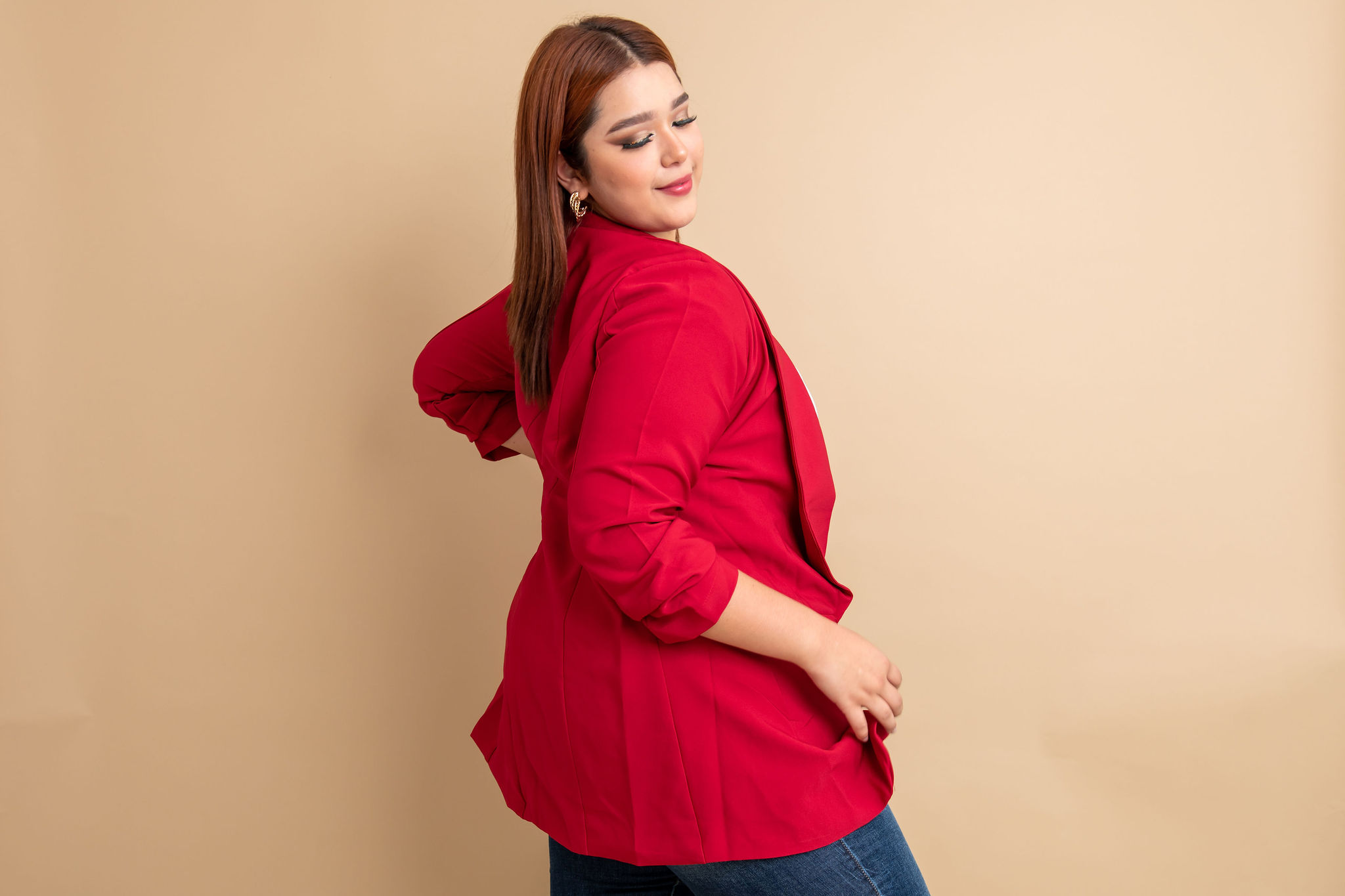 Foto 3 | Blazer De Vestir María Ferré 2846 Rojo Quemado Manga 3/4 Para Mujer Tallas Extras