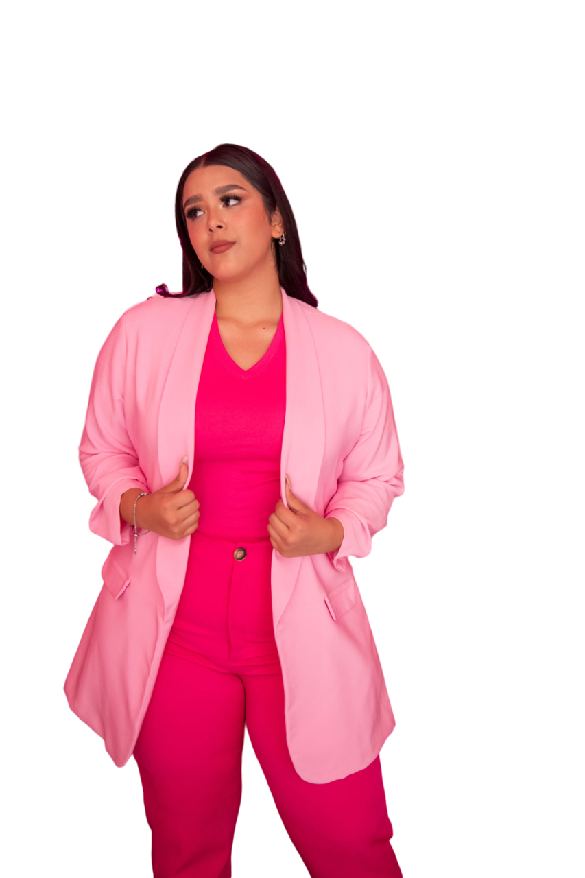 Foto 2 pulgar | BlazerMaría Ferré 2846 Rosa Palo Manga 3/4 Para Mujer Talla Extra
