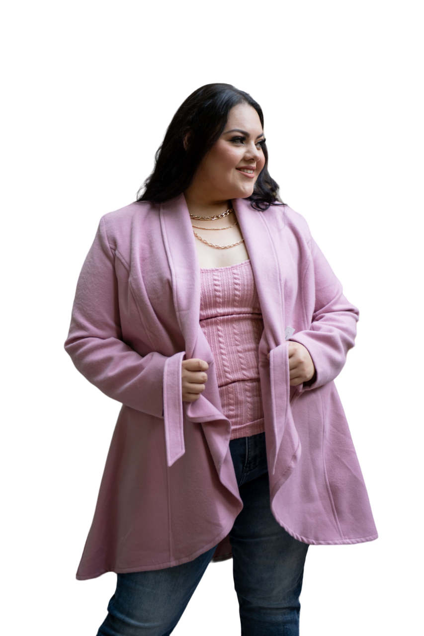 Foto 2 pulgar | Abrigo Asimétrico María Ferré 20280 Mauve Con Lazo Para Mujer Tallas Extras