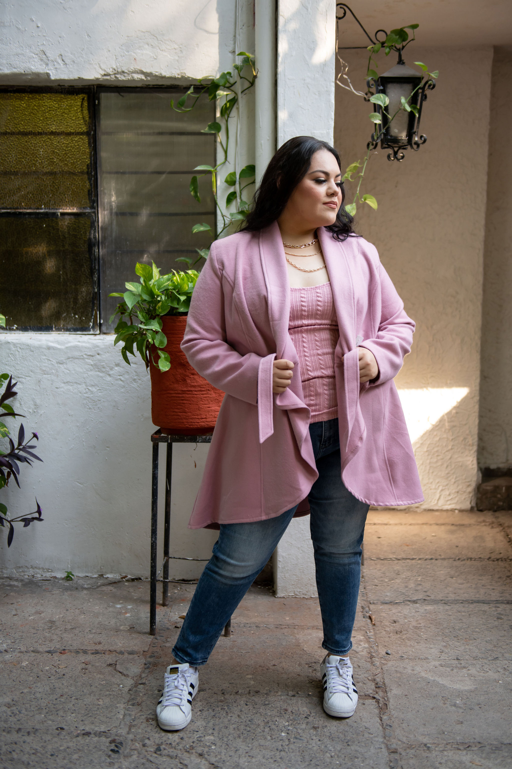 Foto 3 pulgar | Abrigo Asimétrico María Ferré 20280 Mauve Con Lazo Para Mujer Tallas Extras