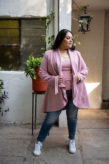 Foto 2 | Abrigo Asimétrico María Ferré 20280 Mauve Con Lazo Para Mujer Tallas Extras