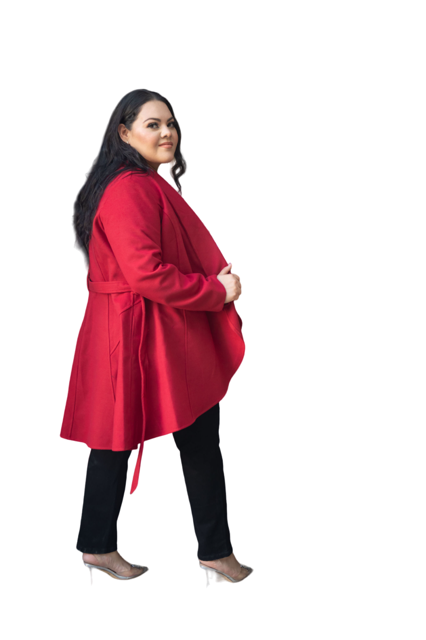 Foto 1 | Abrigo Asimétrico María Ferré 20280 Rojo Quemado Con Lazo Para Mujer Tallas Extras