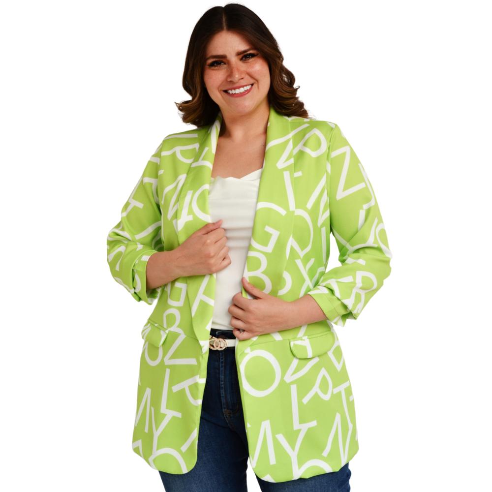 Foto 2 pulgar | Blazer De Letras Roman Fashion /tallas Extras, 2846 (lima Letras) Verde Lima