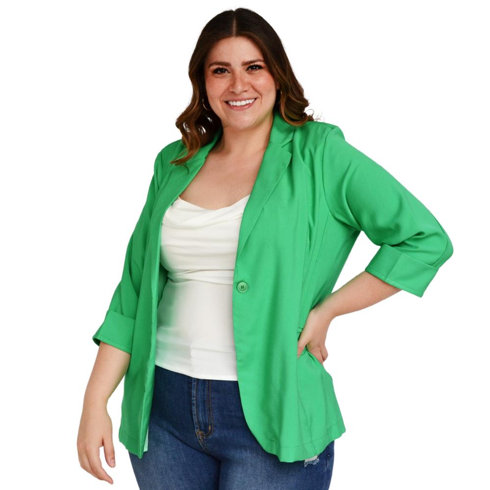 Foto 2 pulgar | Blazer Manga 3/4 Roman Fashion color Verde para Mujer