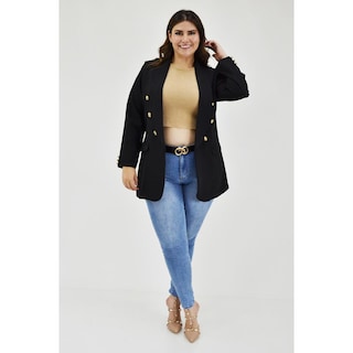 Foto 5 | Blazer Largo Roman Fashion Negro para Mujer