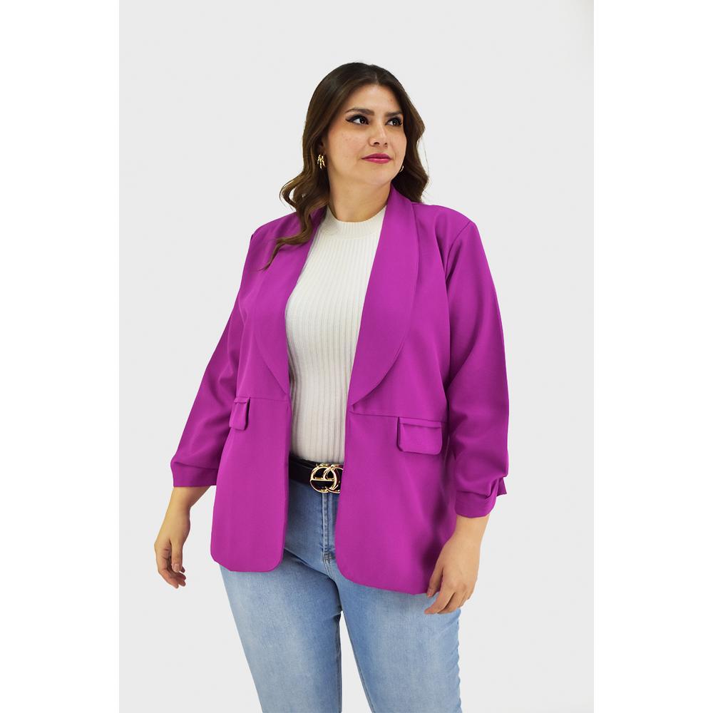 Foto 2 pulgar | Blazer Manga 3/4 Roman Fashion /tallas Extras, 12255 (magenta) Fucsia Oscuro