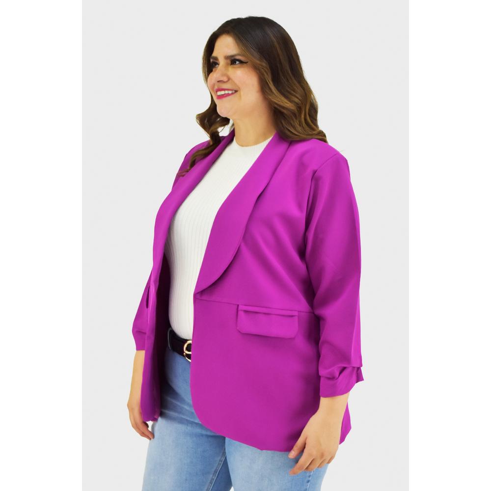 Foto 3 pulgar | Blazer Manga 3/4 Roman Fashion /tallas Extras, 12255 (magenta) Fucsia Oscuro
