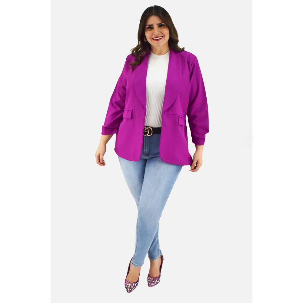 Foto 6 pulgar | Blazer Manga 3/4 Roman Fashion /tallas Extras, 12255 (magenta) Fucsia Oscuro