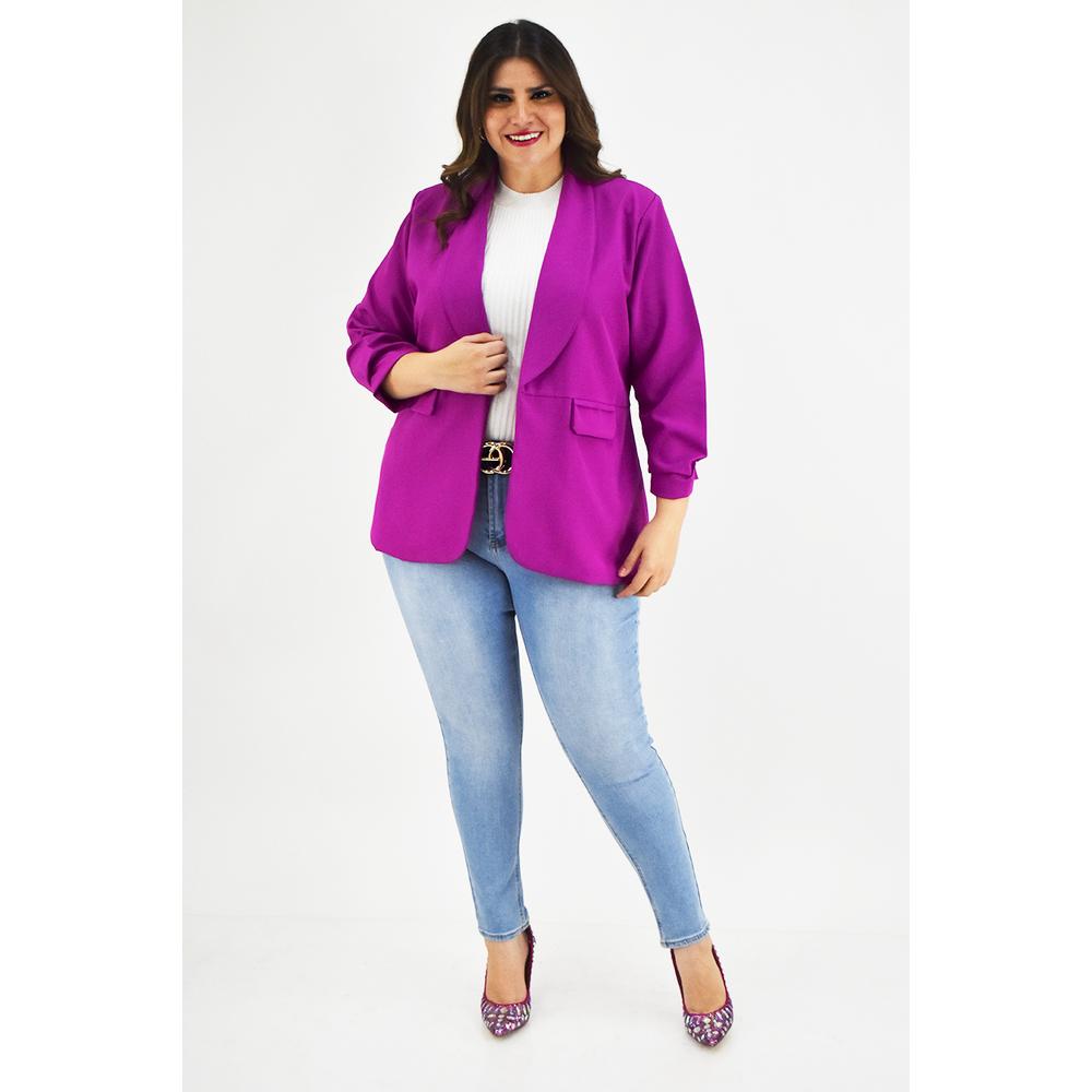 Foto 7 pulgar | Blazer Manga 3/4 Roman Fashion /tallas Extras, 12255 (magenta) Fucsia Oscuro