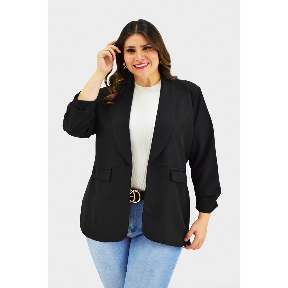 Foto 2 pulgar | Blazer Manga 3/4 Roman Fashion Negro Tallas Extras para Mujer