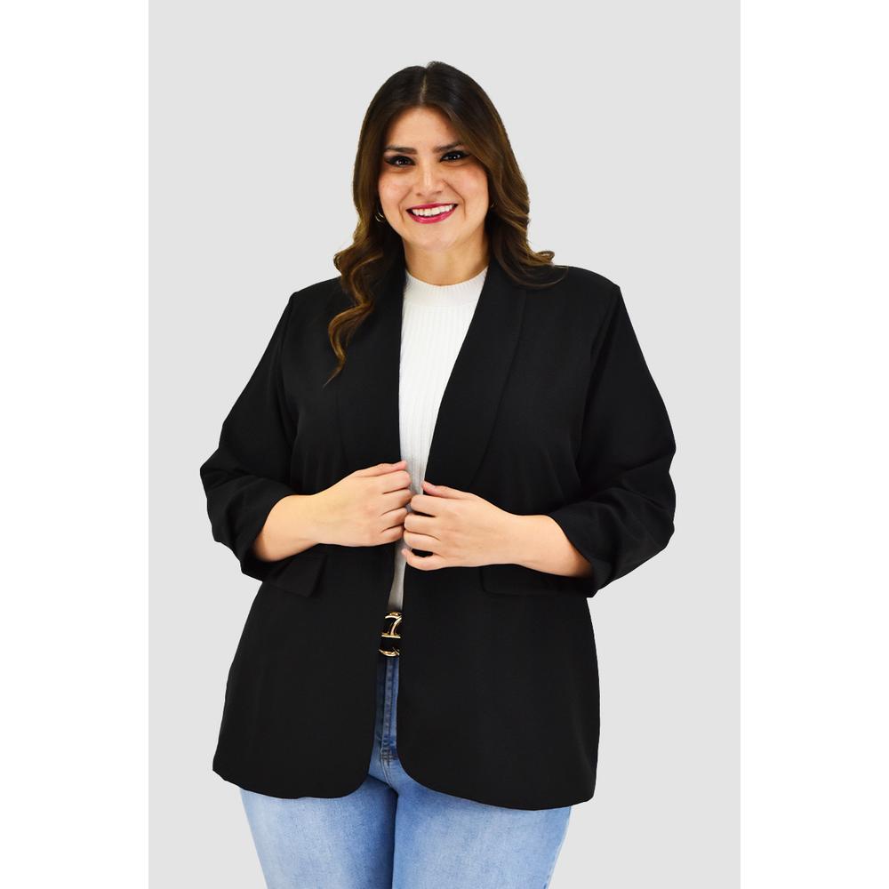 Foto 6 pulgar | Blazer Manga 3/4 Roman Fashion Negro Tallas Extras para Mujer