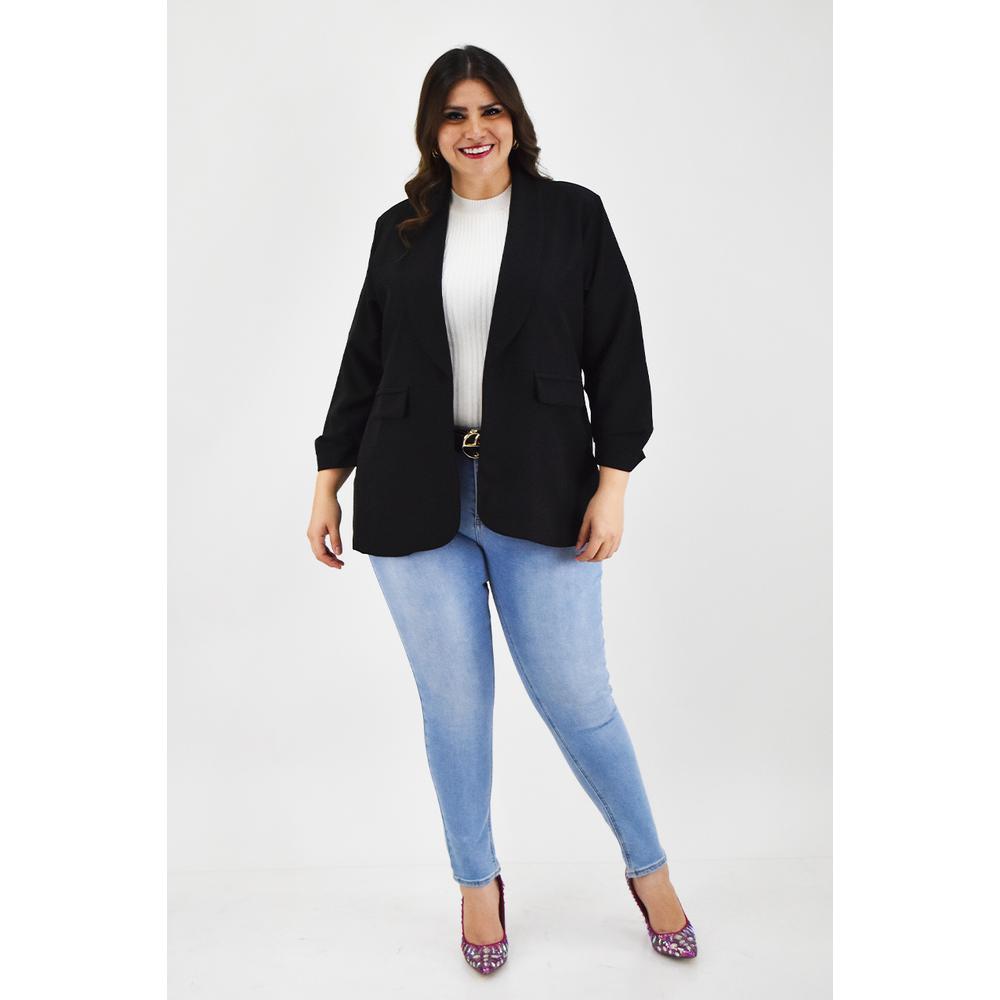 Foto 7 pulgar | Blazer Manga 3/4 Roman Fashion Negro Tallas Extras para Mujer