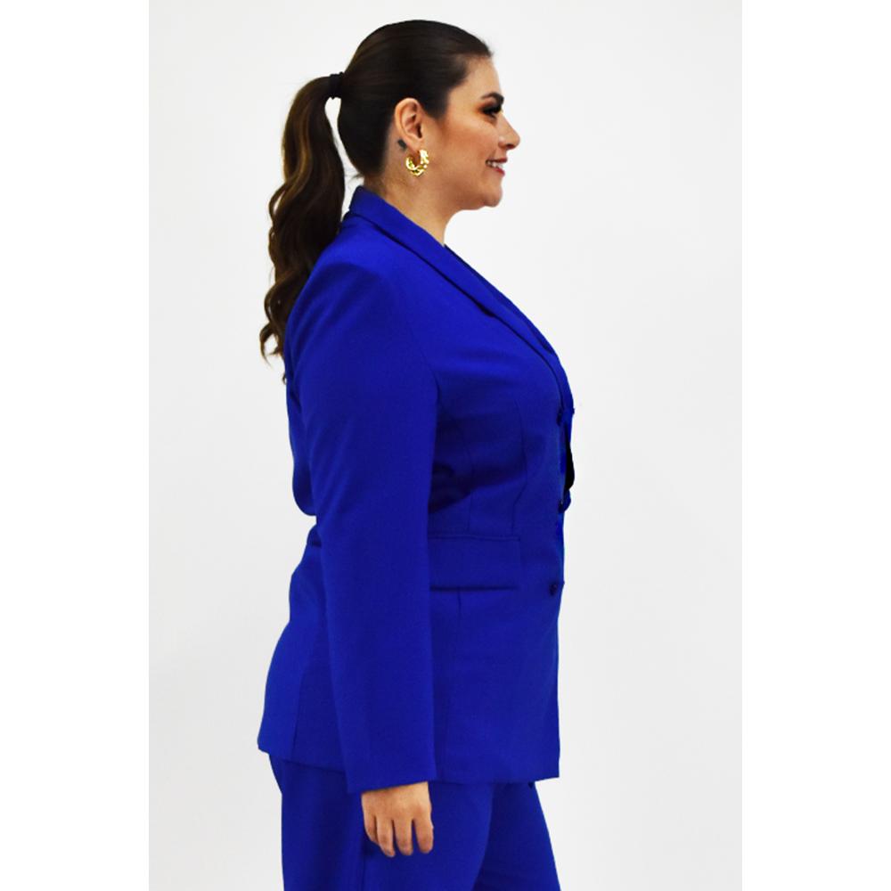 Foto 3 pulgar | Blazer Doble Botonadura Roman Fashion Azul Rey Tallas Extras para Mujer