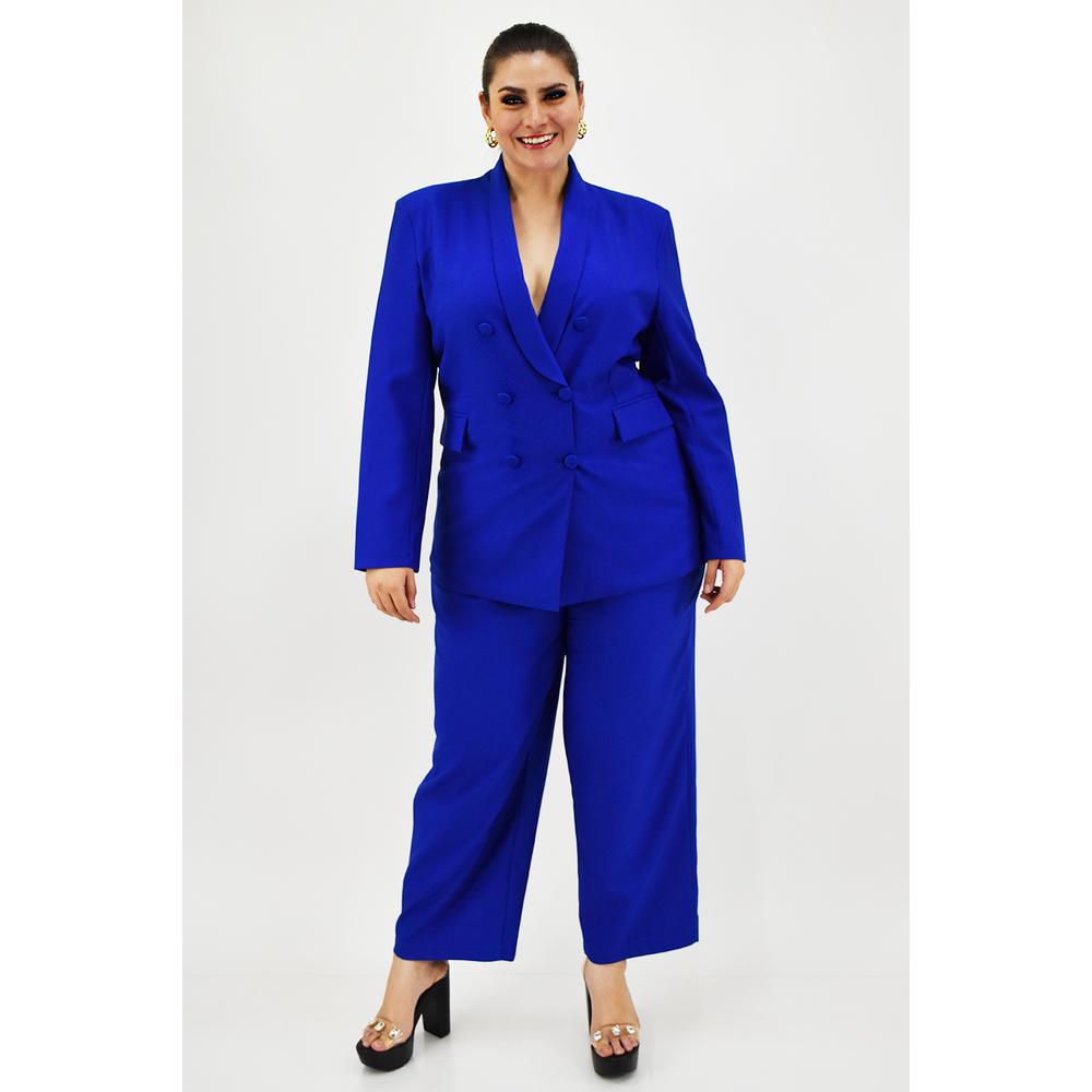 Foto 5 pulgar | Blazer Doble Botonadura Roman Fashion Azul Rey Tallas Extras para Mujer