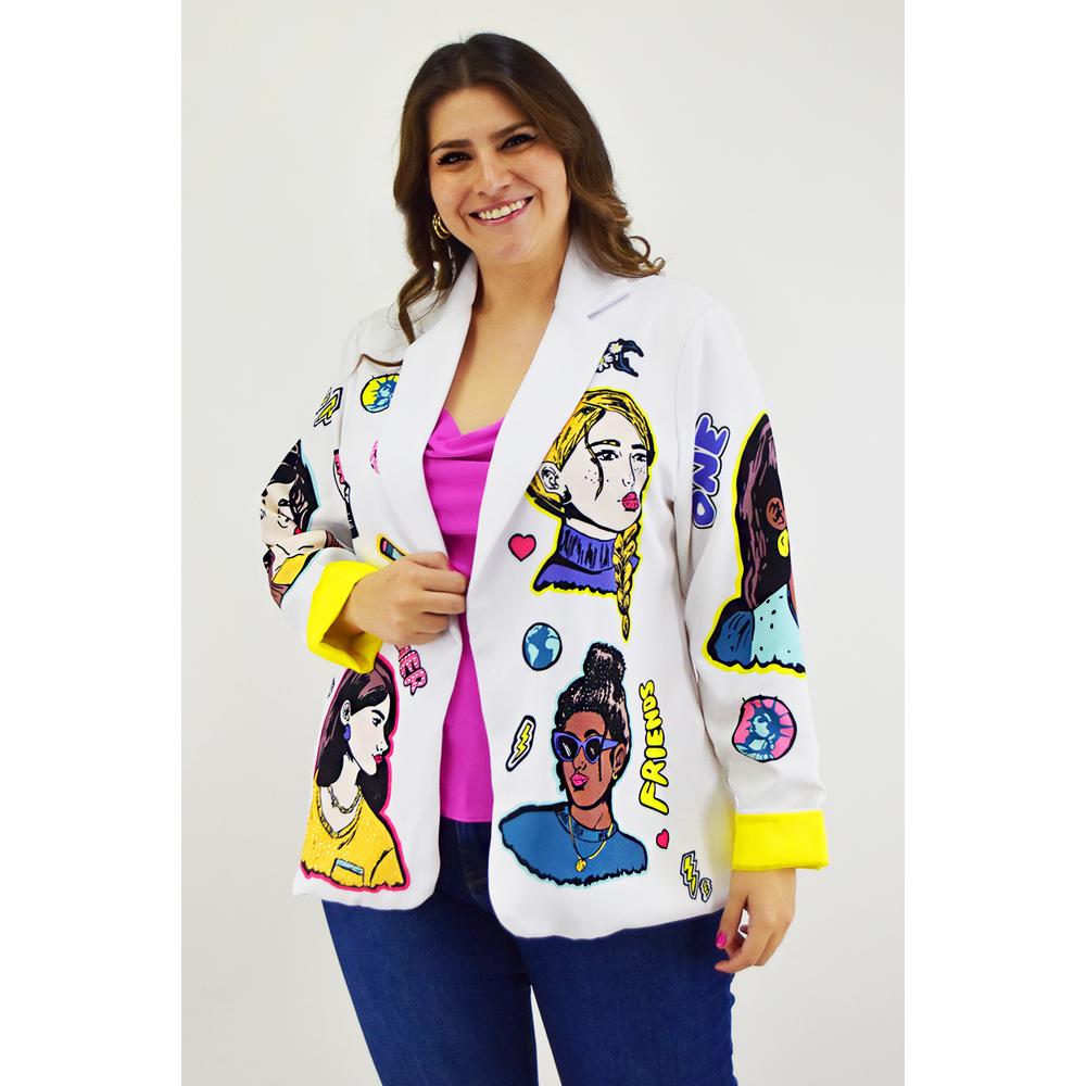Foto 2 pulgar | Blazer Roman Fashion Friends Forever Blanco Tallas Extras para Mujer