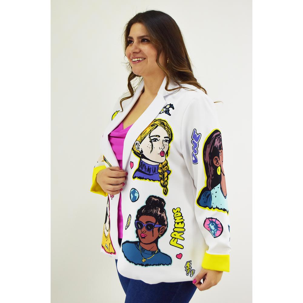 Foto 3 pulgar | Blazer Roman Fashion Friends Forever Blanco Tallas Extras para Mujer