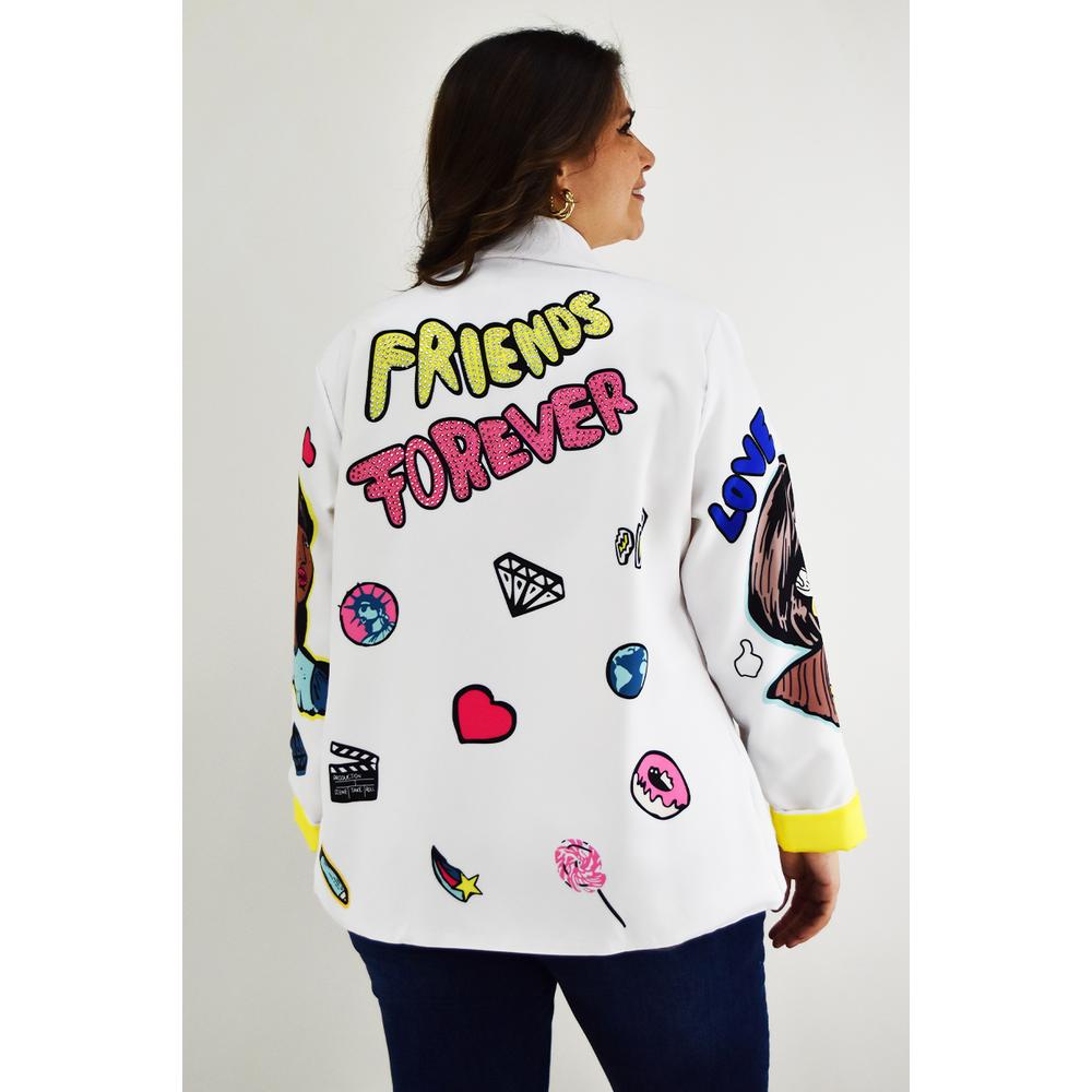 Foto 4 pulgar | Blazer Roman Fashion Friends Forever Blanco Tallas Extras para Mujer