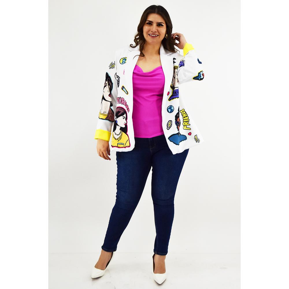 Foto 6 pulgar | Blazer Roman Fashion Friends Forever Blanco Tallas Extras para Mujer