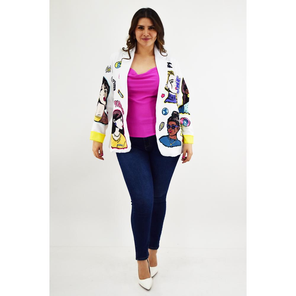 Foto 7 pulgar | Blazer Roman Fashion Friends Forever Blanco Tallas Extras para Mujer