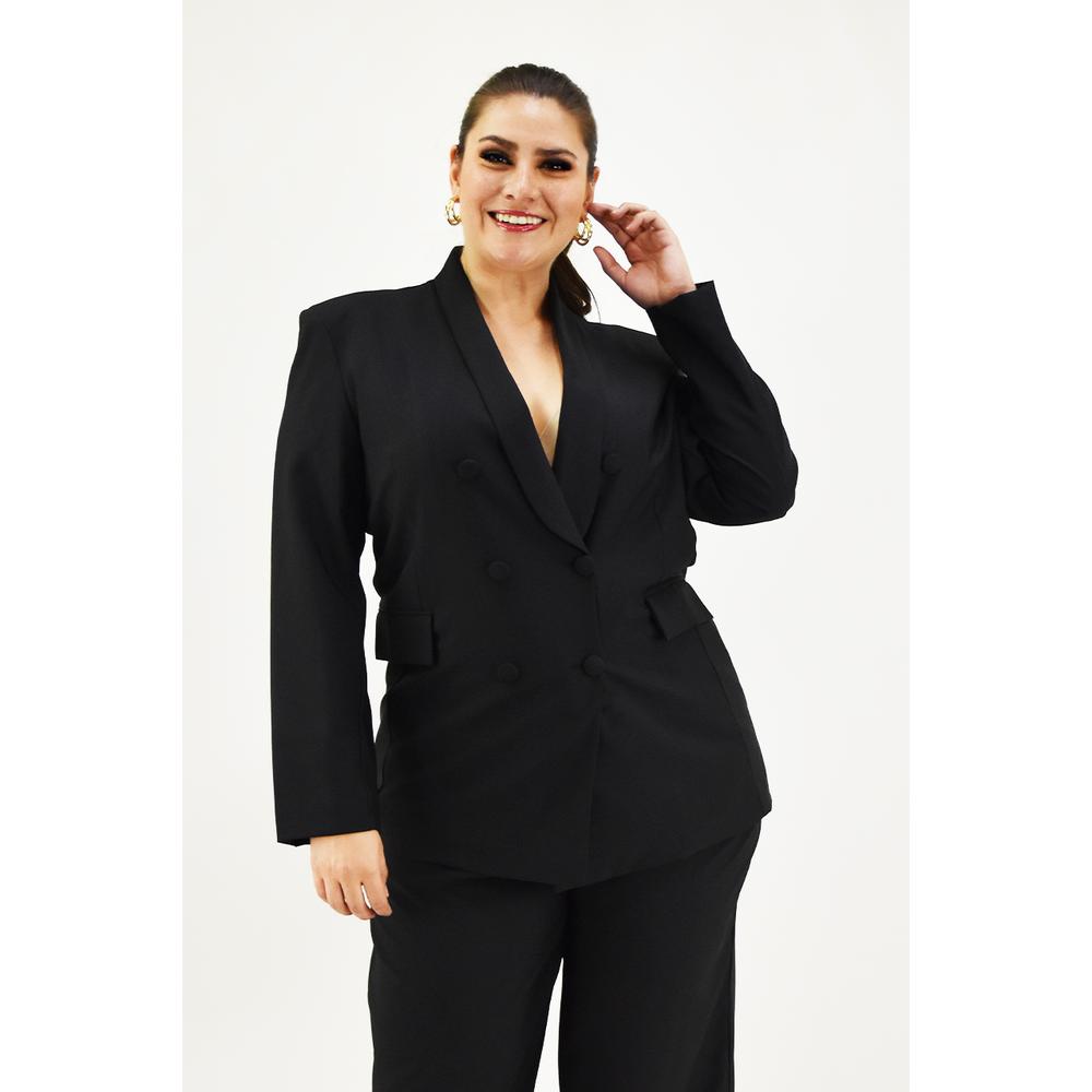 Foto 2 pulgar | Blazer Doble Botonadura Roman Fashion Negro Tallas Extras para Mujer