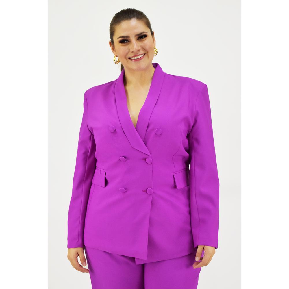 Foto 2 pulgar | Blazer Doble Botonadura Roman Fashion Magenta Tallas Extras para Mujer