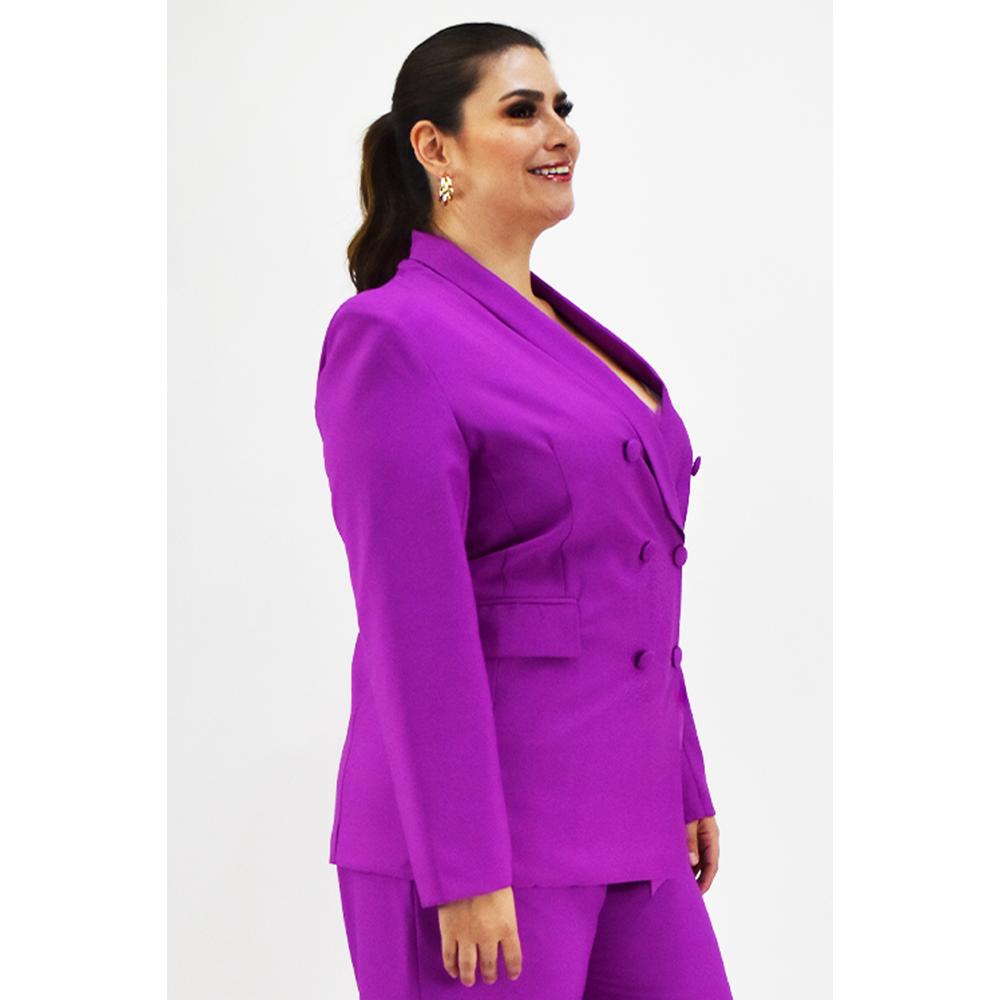 Foto 3 pulgar | Blazer Doble Botonadura Roman Fashion Magenta Tallas Extras para Mujer