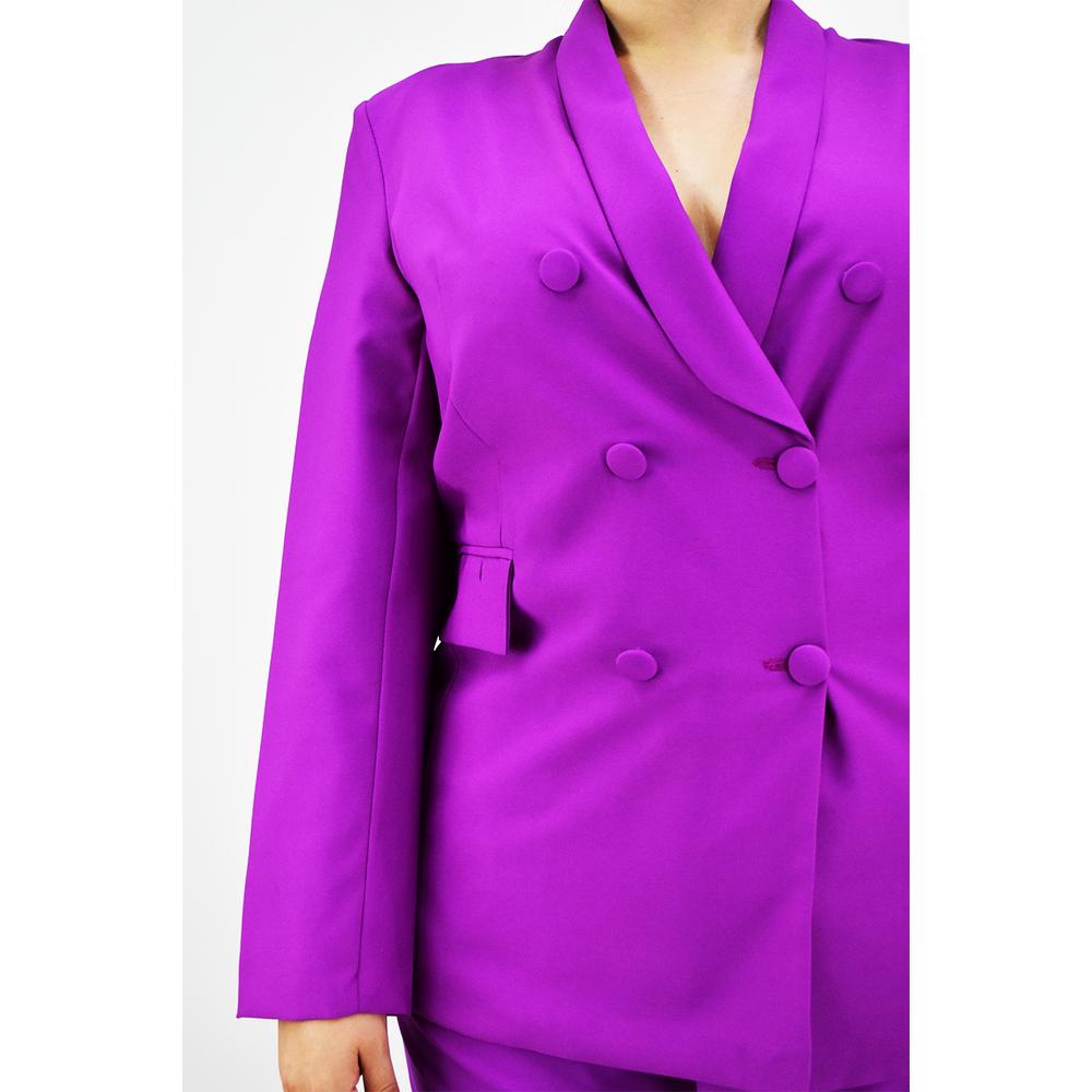 Foto 5 pulgar | Blazer Doble Botonadura Roman Fashion Magenta Tallas Extras para Mujer