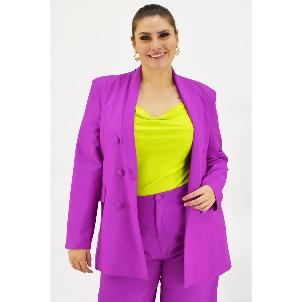 Foto 6 pulgar | Blazer Doble Botonadura Roman Fashion Magenta Tallas Extras para Mujer