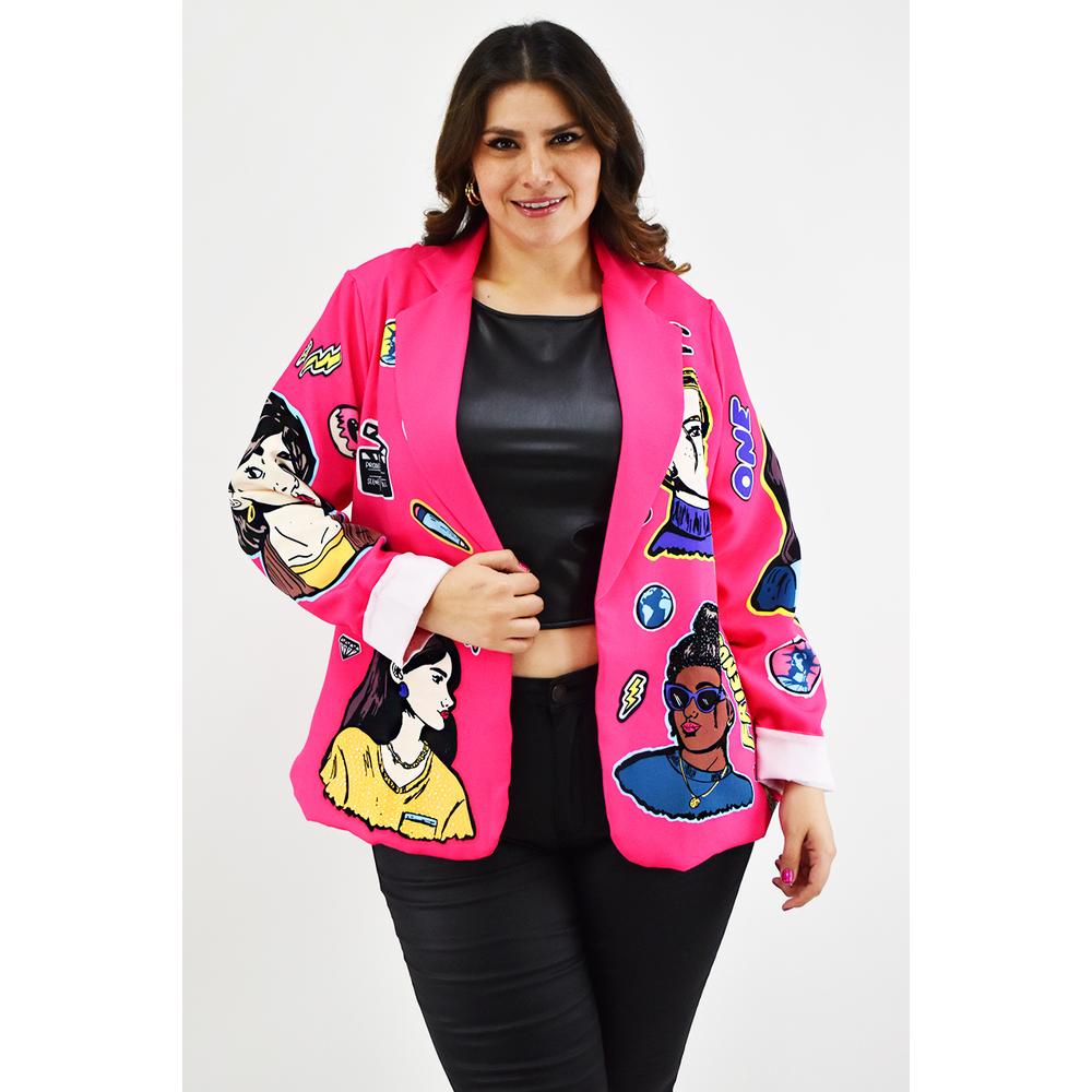 Foto 2 pulgar | Blazer para Mujer Roman Fashion Tallas Extras Friends Fucsia