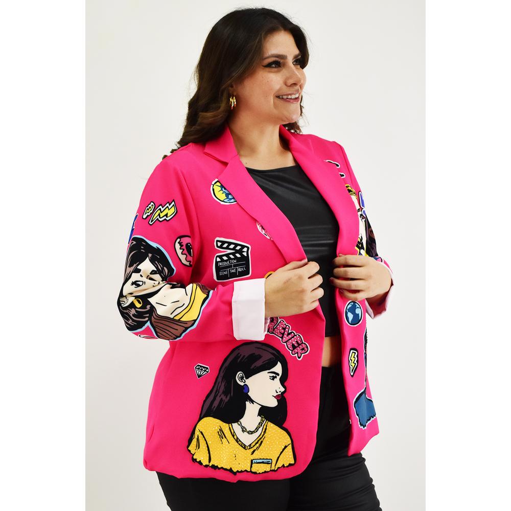 Foto 3 pulgar | Blazer para Mujer Roman Fashion Tallas Extras Friends Fucsia