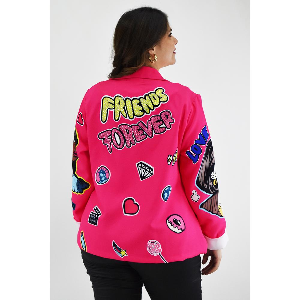 Foto 4 pulgar | Blazer para Mujer Roman Fashion Tallas Extras Friends Fucsia