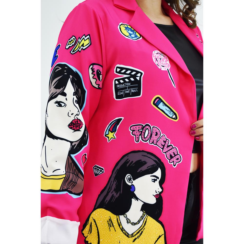 Foto 5 pulgar | Blazer para Mujer Roman Fashion Tallas Extras Friends Fucsia
