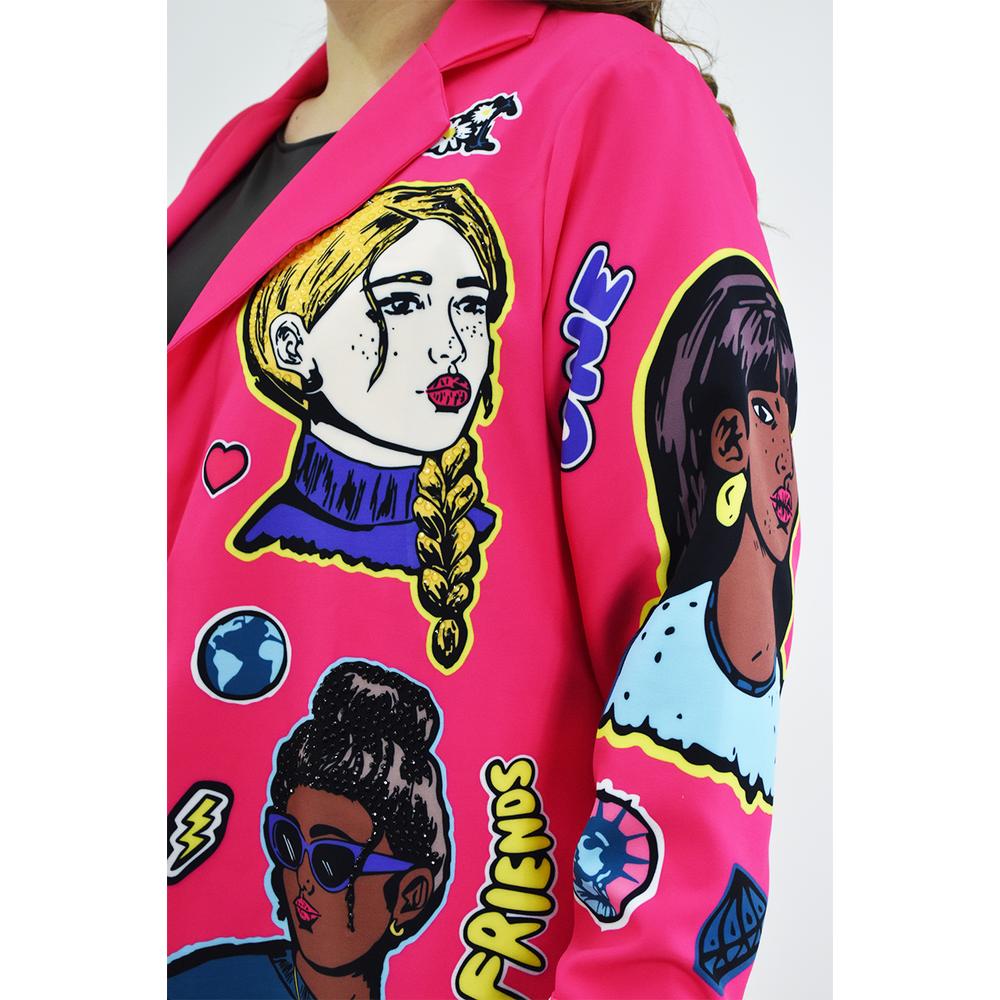 Foto 6 pulgar | Blazer para Mujer Roman Fashion Tallas Extras Friends Fucsia