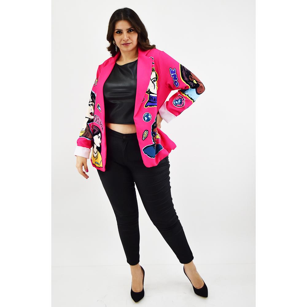Foto 7 pulgar | Blazer para Mujer Roman Fashion Tallas Extras Friends Fucsia