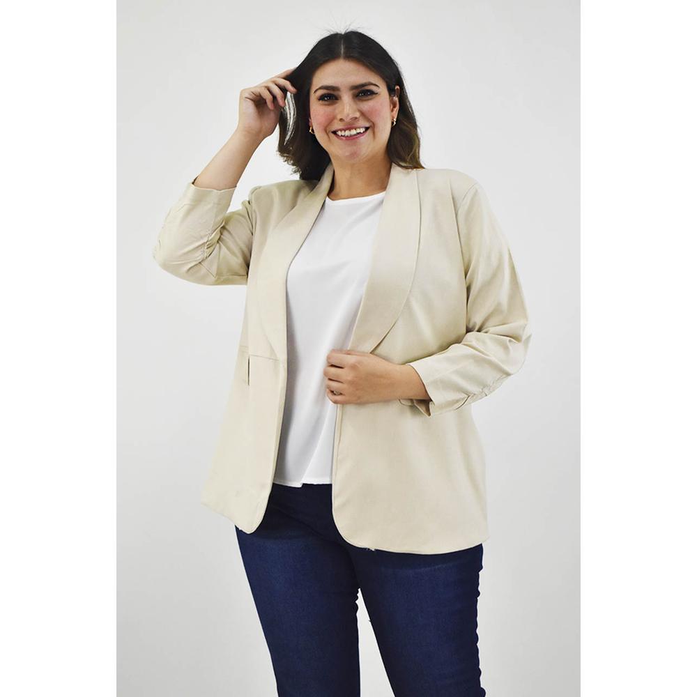 Foto 2 pulgar | Blazer de Lino Roman FashionTallas Extras 2329 Beige