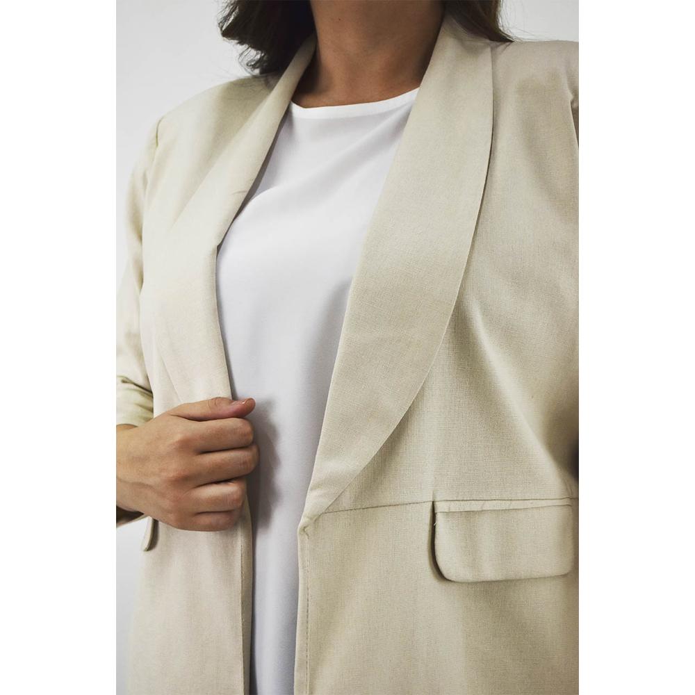Foto 5 pulgar | Blazer de Lino Roman FashionTallas Extras 2329 Beige