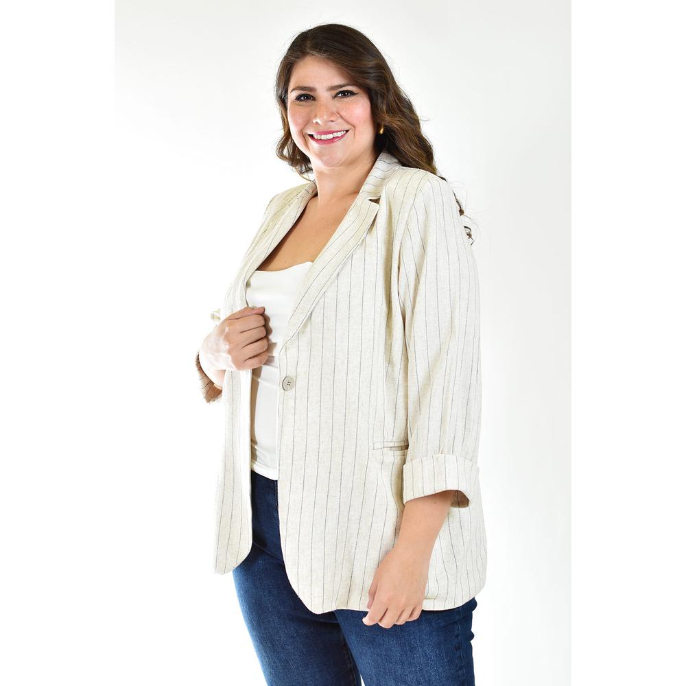 Foto 1 | Blazer Lino Con Líneas Roman Fashion /tallas Extras 2401 Beige