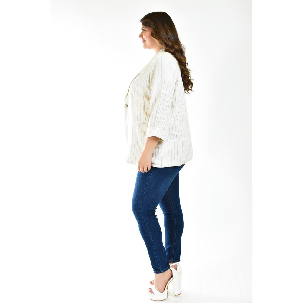 Foto 2 | Blazer Lino Con Líneas Roman Fashion /tallas Extras 2401 Beige