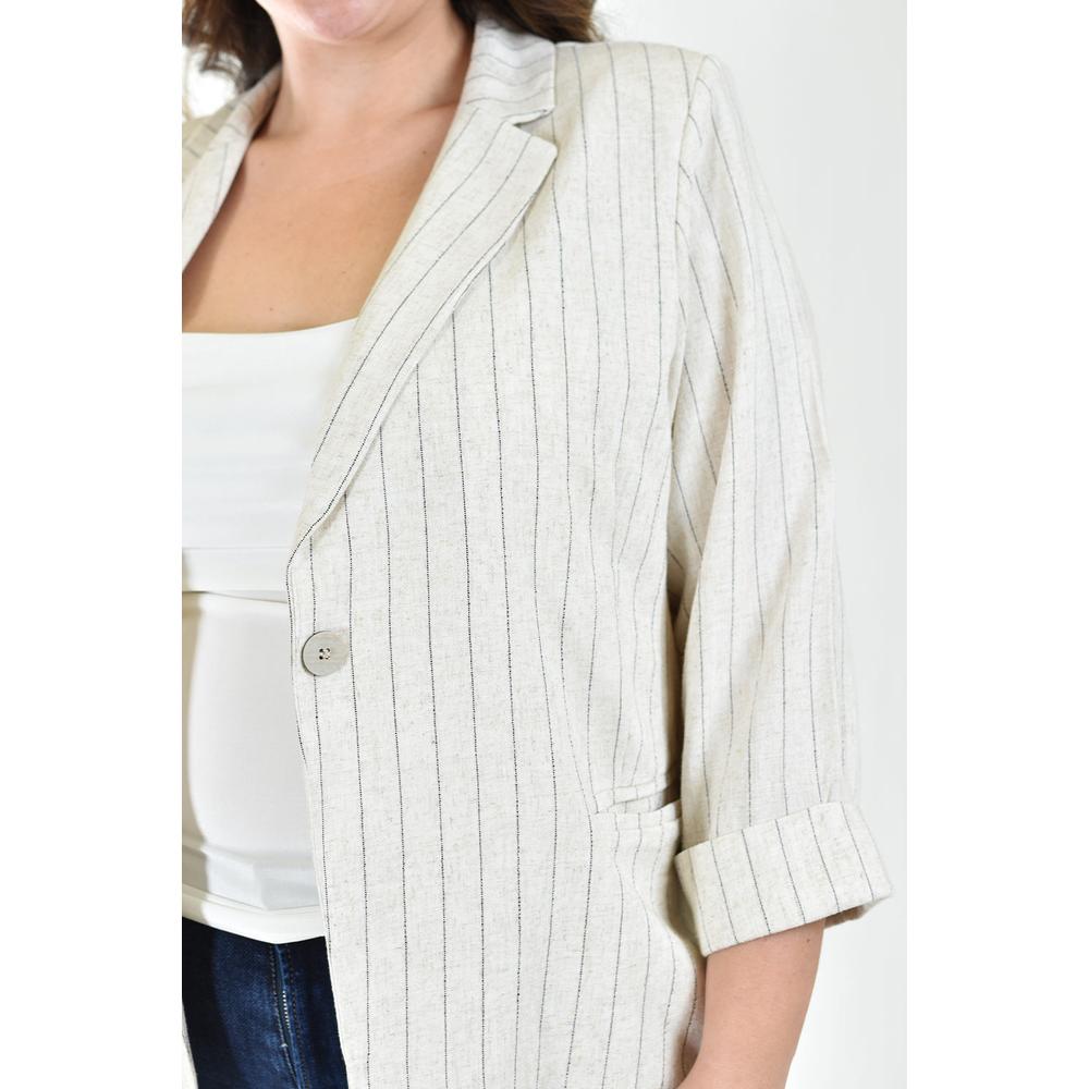 Foto 5 pulgar | Blazer Lino Con Líneas Roman Fashion /tallas Extras 2401 Beige