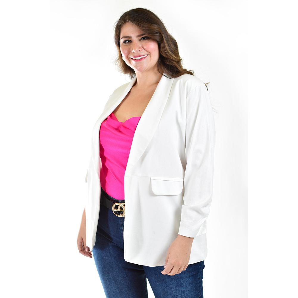 Foto 2 pulgar | Blazer De Lino Roman Fashion /tallas Extras 2329 Blanco