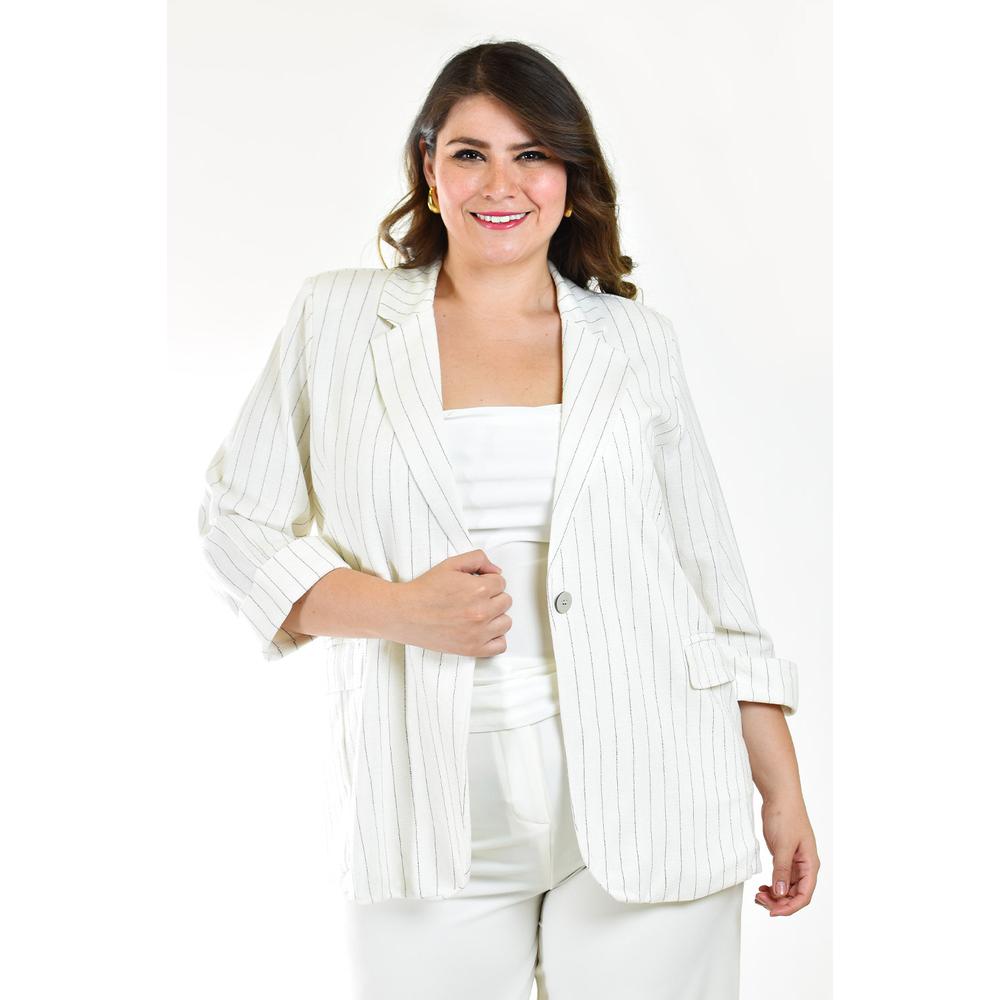 Foto 2 pulgar | Blazer Lino Con Líneas Roman Fashion /tallas Extras 2401 Blanco