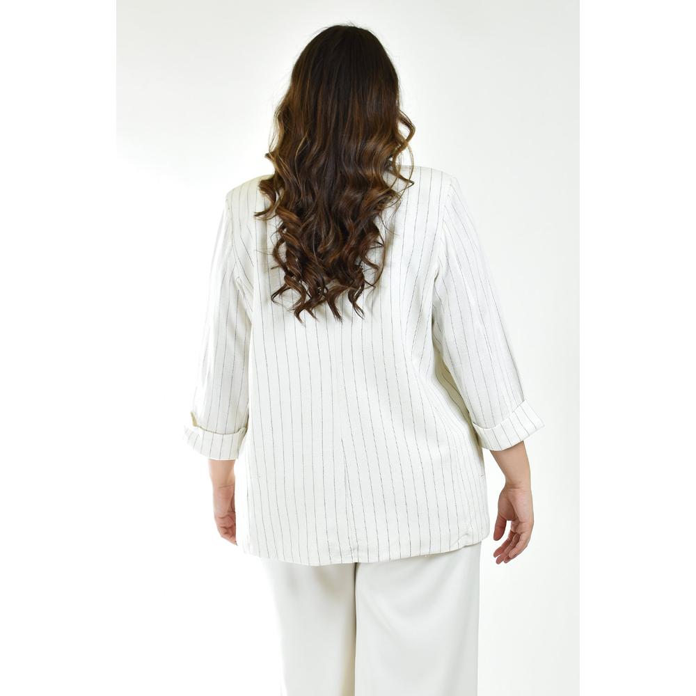 Foto 4 pulgar | Blazer Lino Con Líneas Roman Fashion /tallas Extras 2401 Blanco