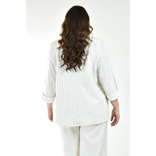 Foto 3 | Blazer Lino Con Líneas Roman Fashion /tallas Extras 2401 Blanco