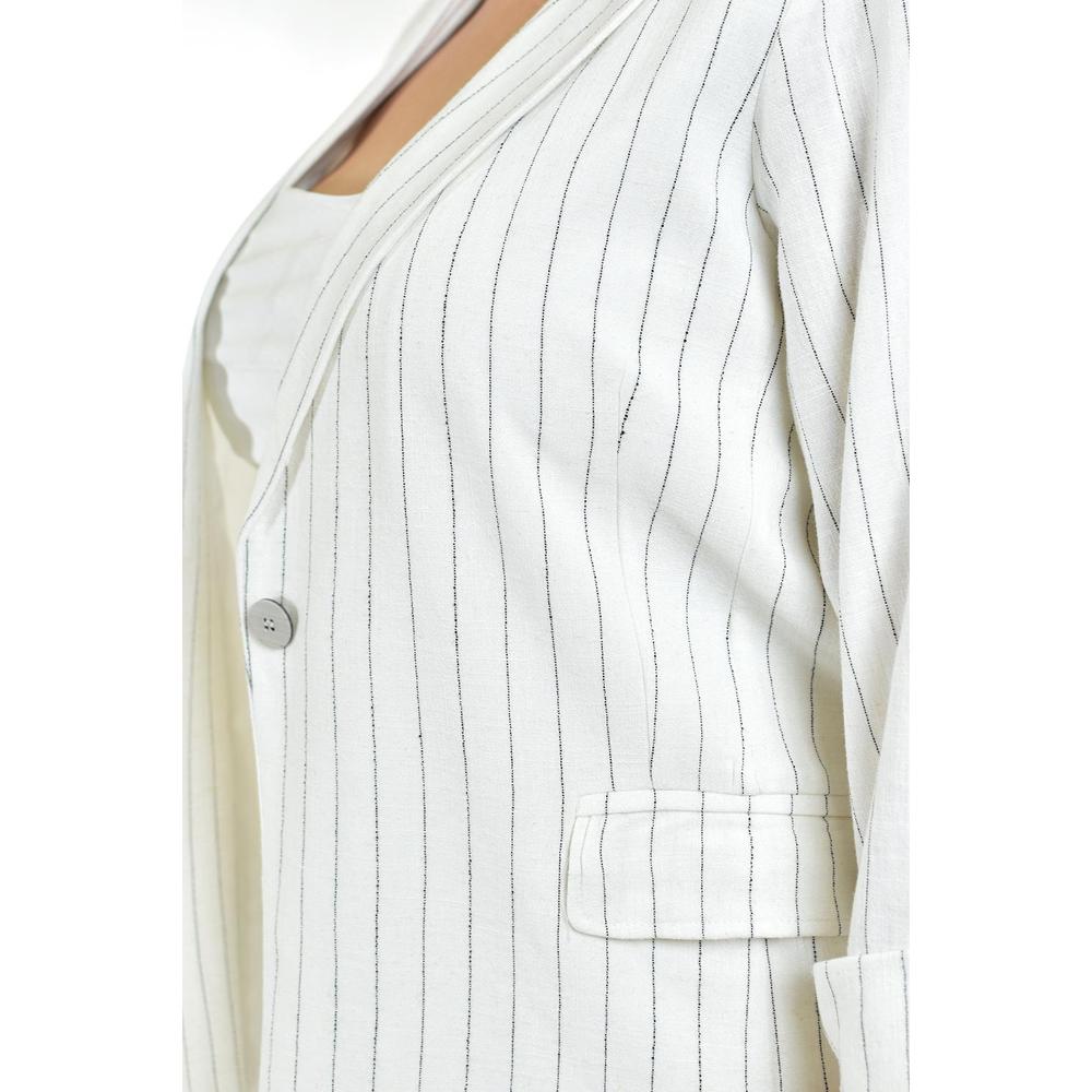 Foto 5 pulgar | Blazer Lino Con Líneas Roman Fashion /tallas Extras 2401 Blanco