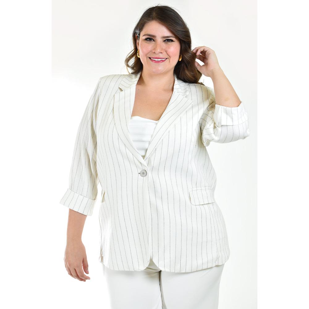 Foto 6 pulgar | Blazer Lino Con Líneas Roman Fashion /tallas Extras 2401 Blanco