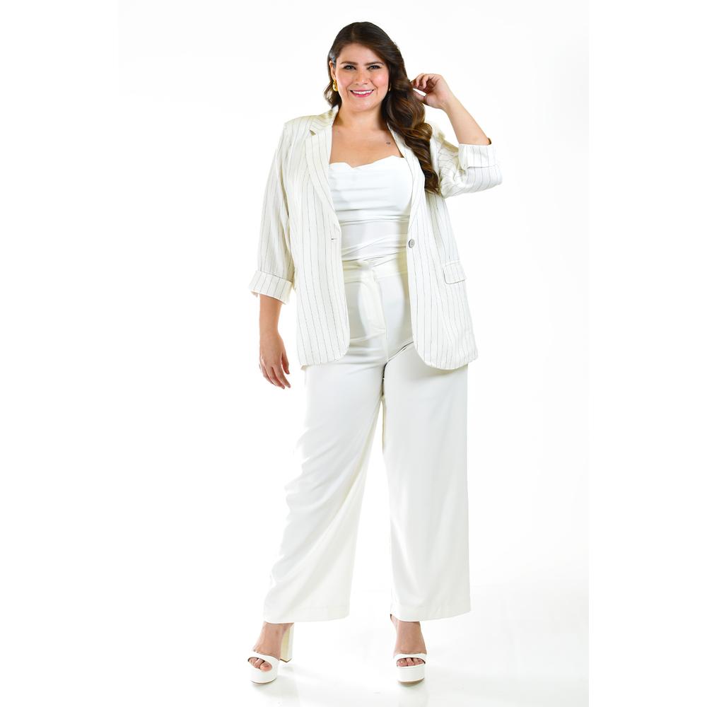 Foto 7 pulgar | Blazer Lino Con Líneas Roman Fashion /tallas Extras 2401 Blanco